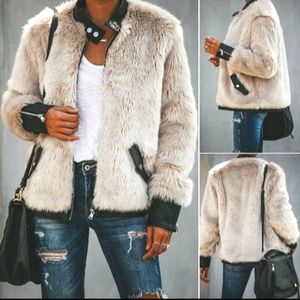 VICI FAUX FUR LEATHER BOMBER JACKET SZ S